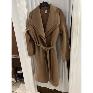 Chicos Brown Wool Blend Wrap Coat Layered Collar Belted Sz 20/22